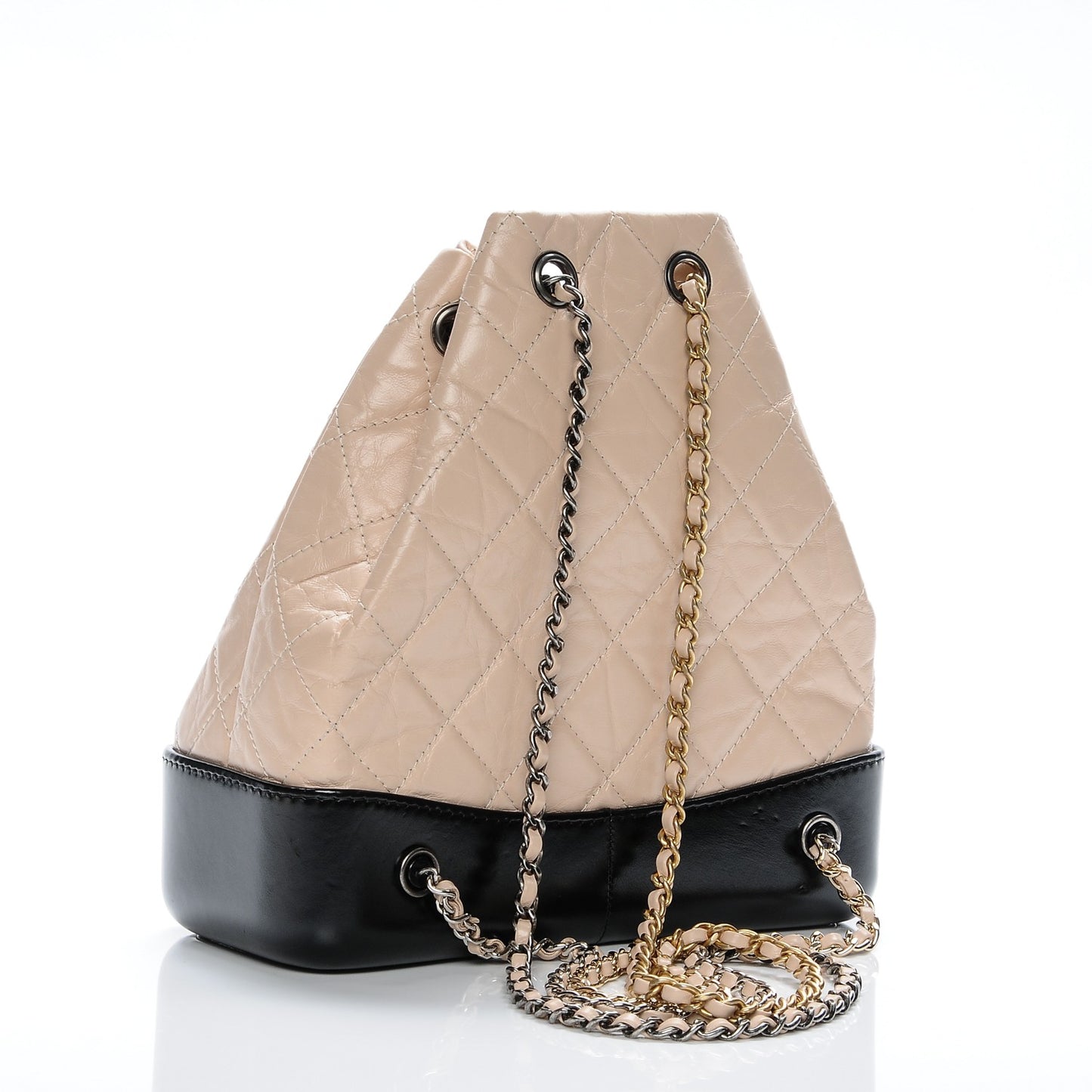 Aged Calfskin Quilted Gabrielle Backpack Beige Black