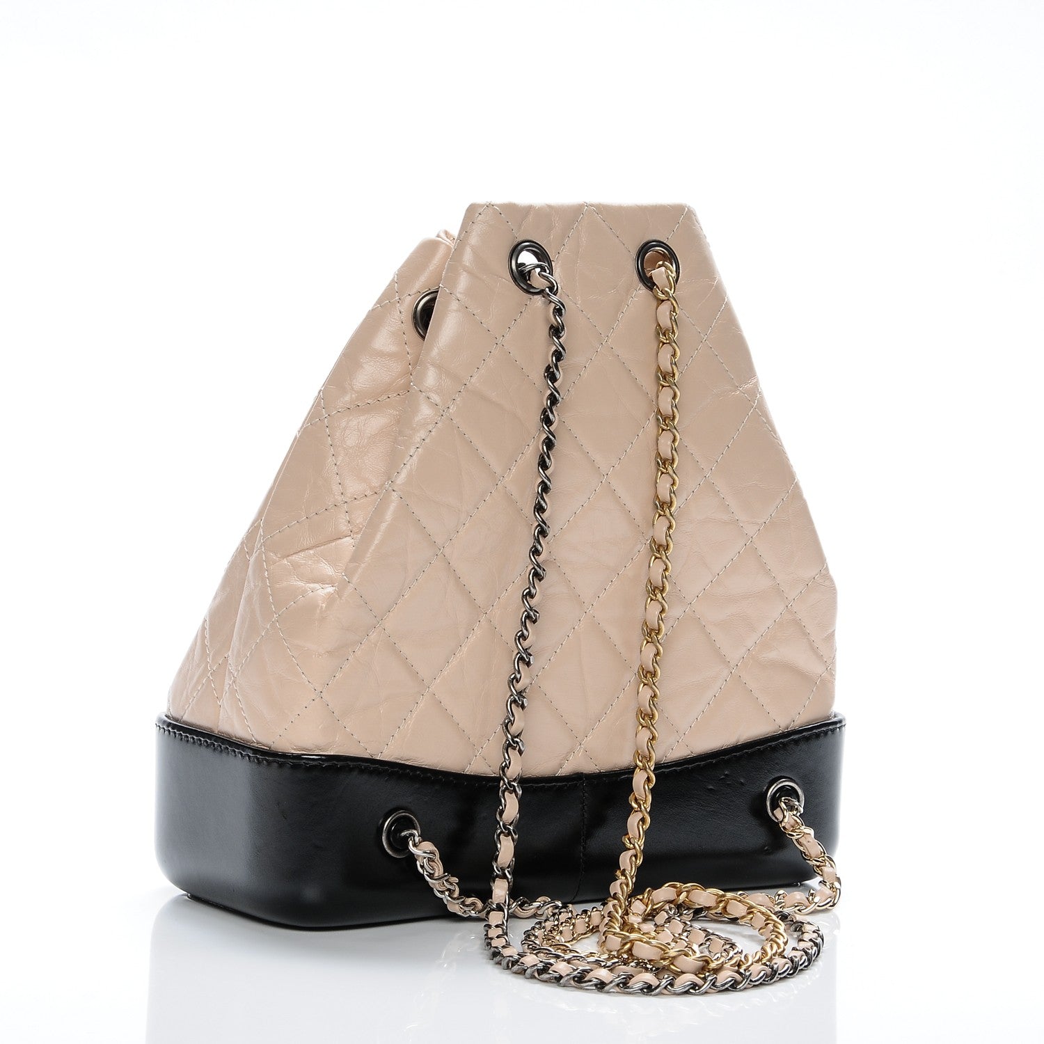 Chanel Aged Calfskin Quilted Gabrielle Backpack Beige Black 3 of 7