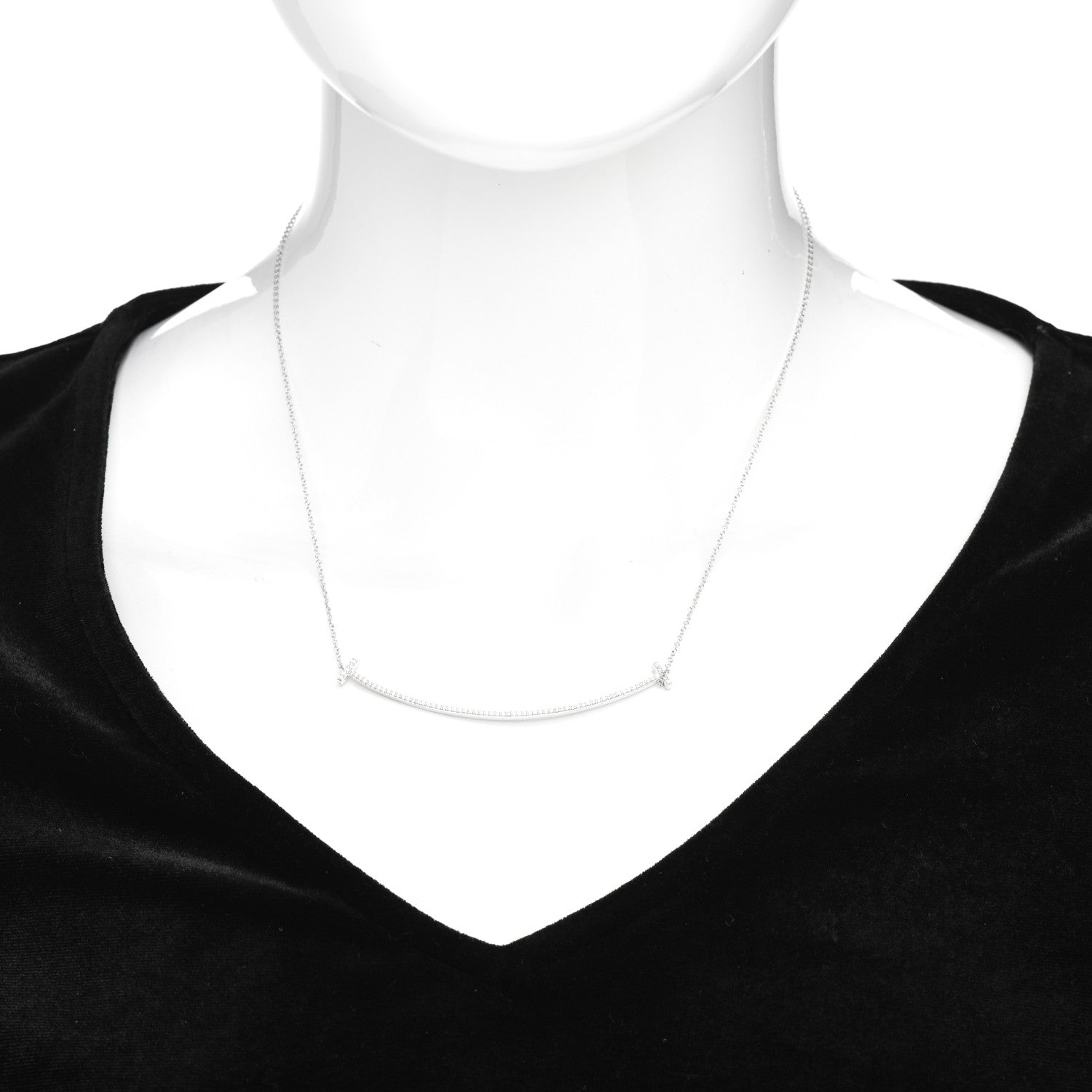 Tiffany 18K White Gold Diamond T Smile Pendant Necklace 2 of 4