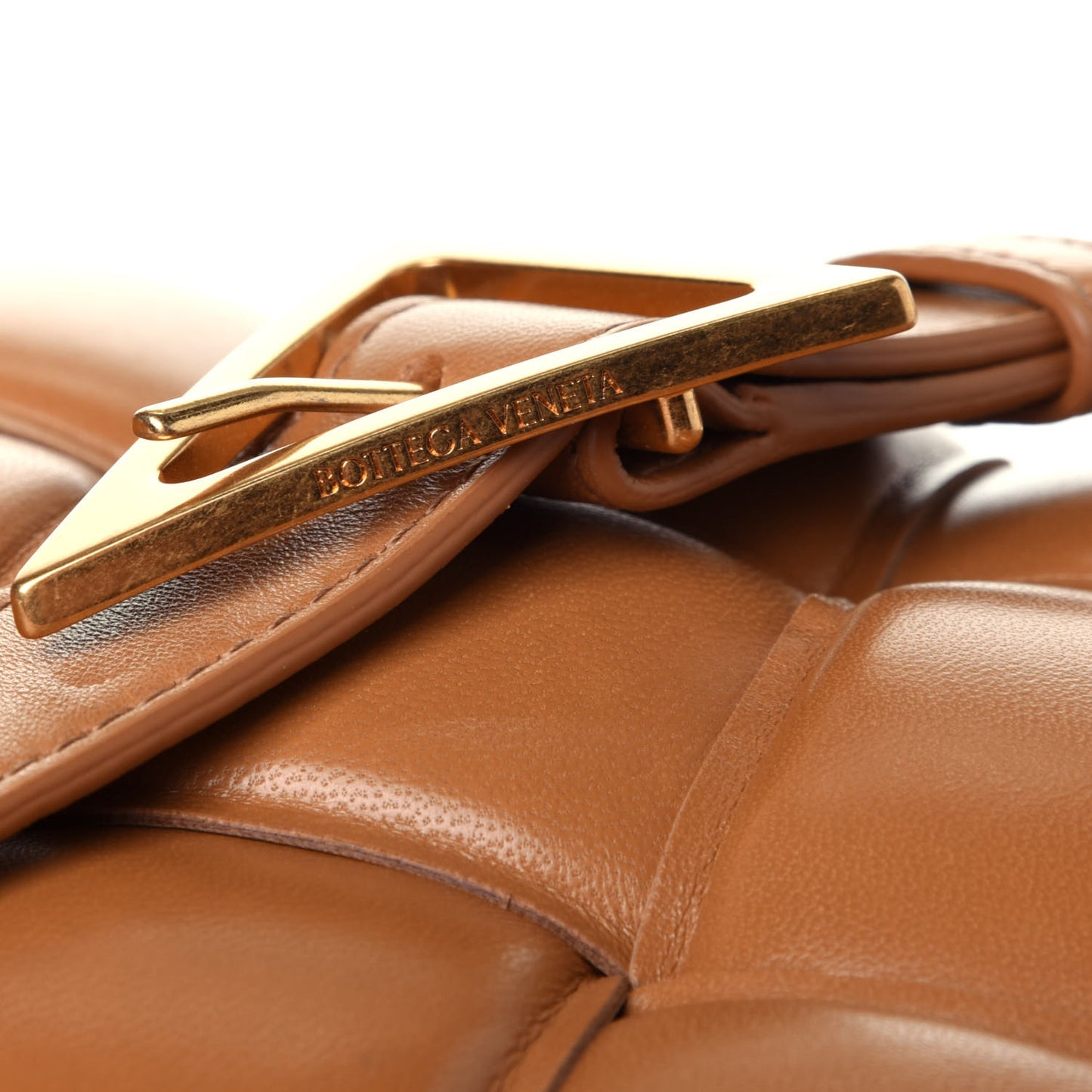 Nappa Maxi Intreccio Padded Cassette Crossbody Bag Caramel