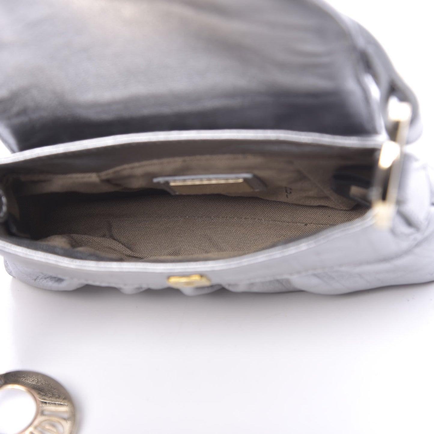 Metallic Calfskin FF Embossed Mini Chef Shoulder Bag Argento