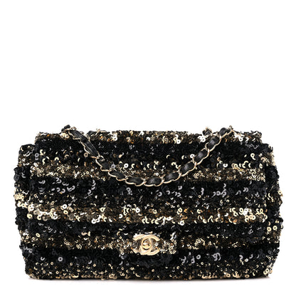 Chanel Sequin Striped Medium Flap Black Gold 1 of 10