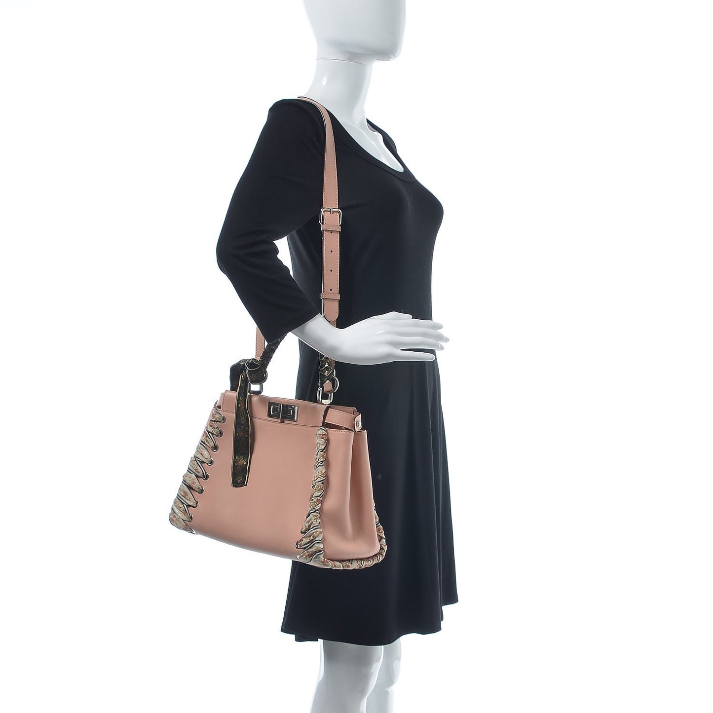 Vitello Seta Shiny Nappa Ribbon Lace Up Floral Medium Peekaboo Iconic Satchel Baby Pink Multicolor