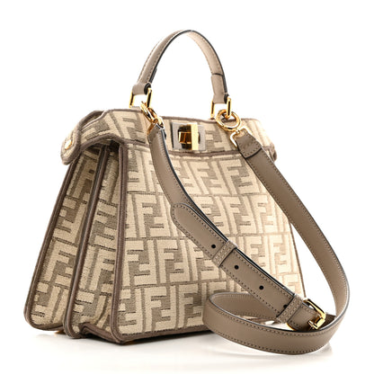 Fendi Chenille Vitello Seta FF Small Peekaboo I SEE U Satchel Tortora Nuvola 2 of 10