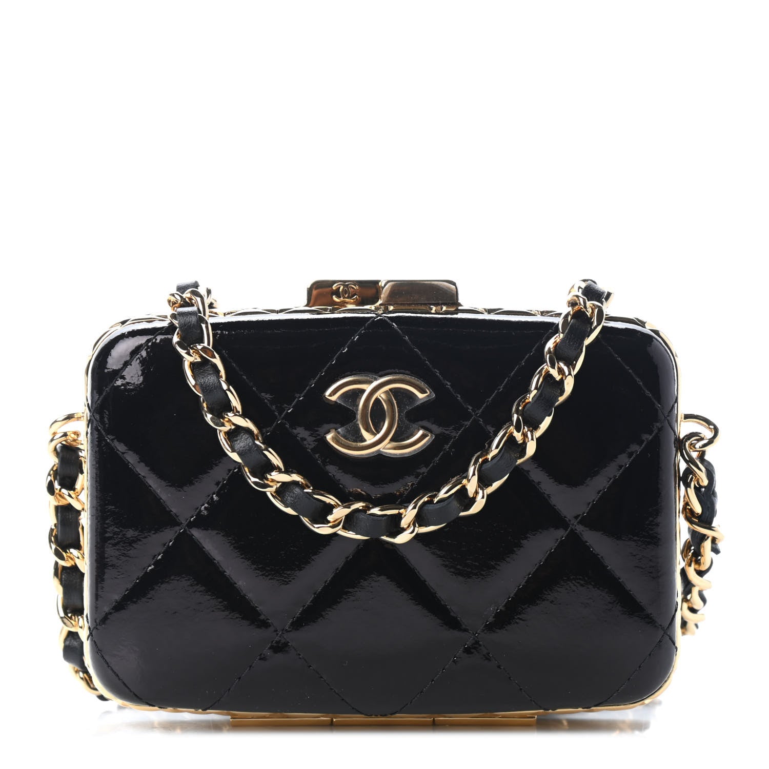 Chanel Glazed Goatskin Quilted Small Box With Chain Black 1 of 10