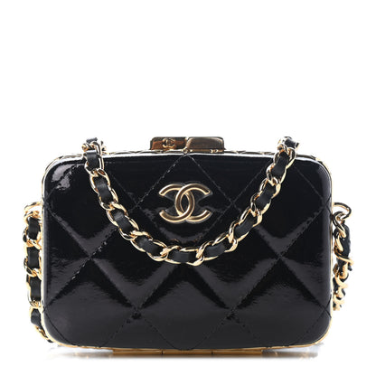 Chanel Glazed Goatskin Quilted Small Box With Chain Black 1 of 10