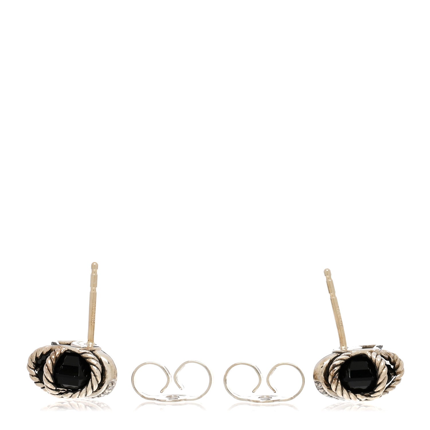 David Yurman Sterling Silver Diamond Black Onyx 11mm Cable Wrap Earrings 3 of 4