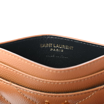 Saint Laurent Grain De Poudre Matelasse Chevron Monogram Credit Card Case Natural Dark 6 of 7
