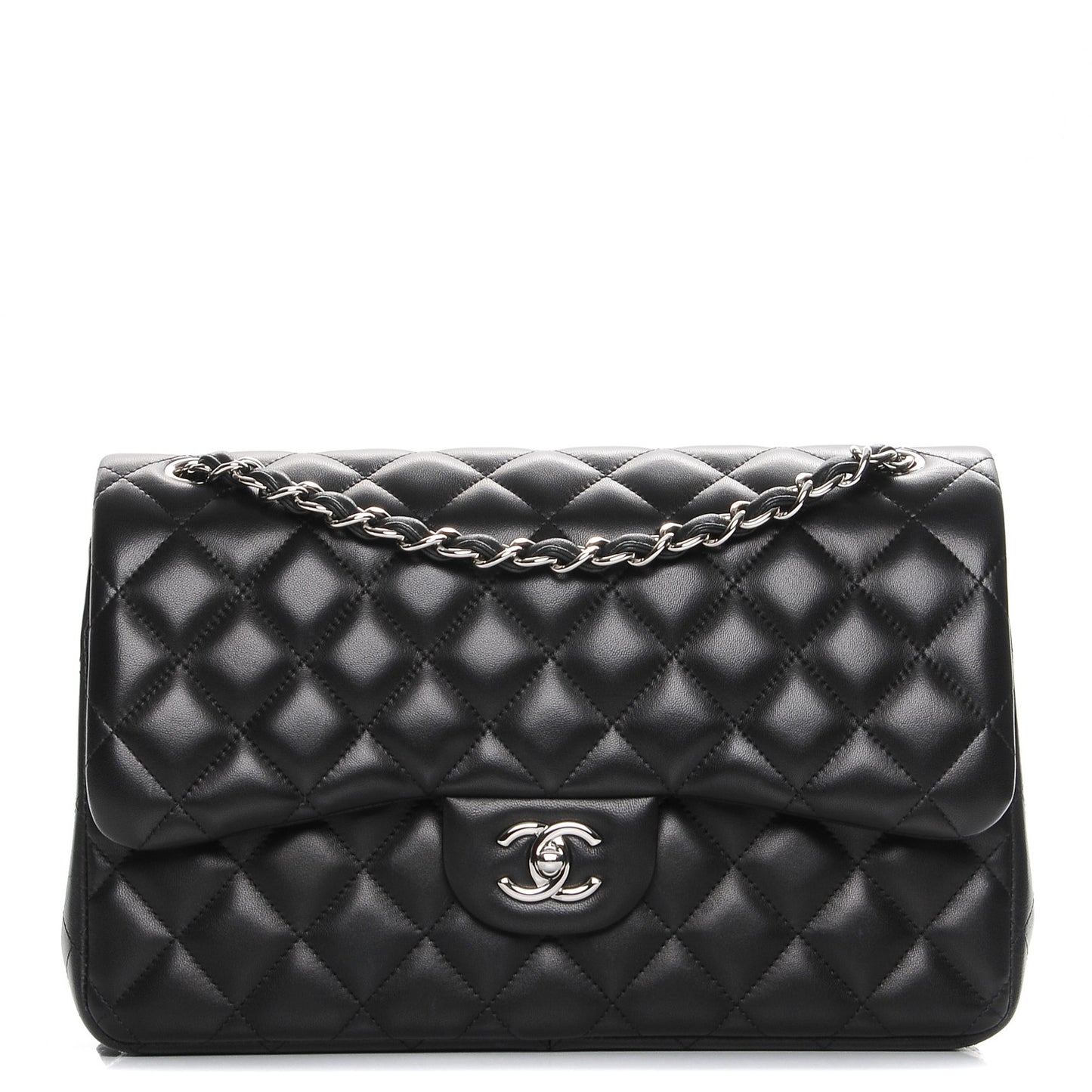 Lambskin Quilted Jumbo Double Flap Black