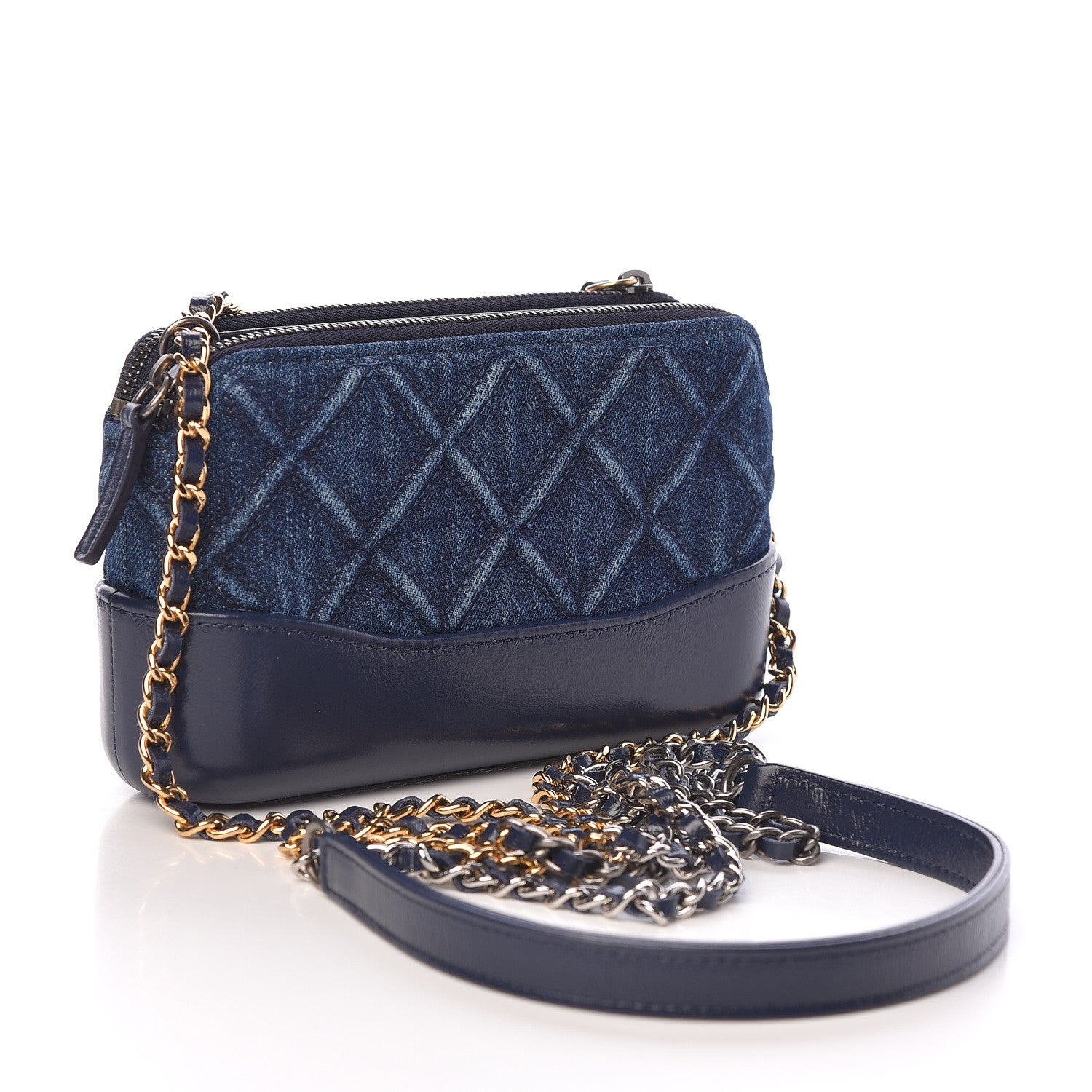 Chanel Denim Calfskin Quilted Small Gabrielle Clutch With Chain Blue 3 of 11