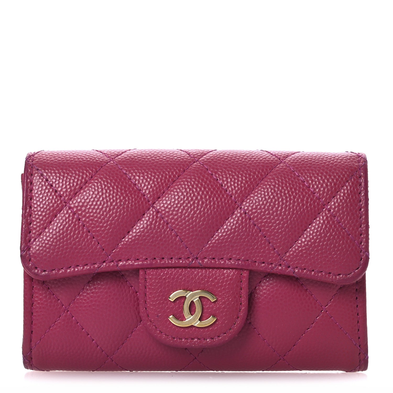 Chanel Caviar Quilted Flap Card Holder Wallet Dark Pink 1 of 11