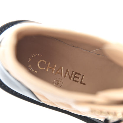 Chanel Lambskin Calfskin Quilted Lace Up Combat Boots 37 Beige Black 6 of 14