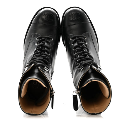 Chanel Calfskin Cap Toe Lace Up Combat Boots 38 Black 3 of 26