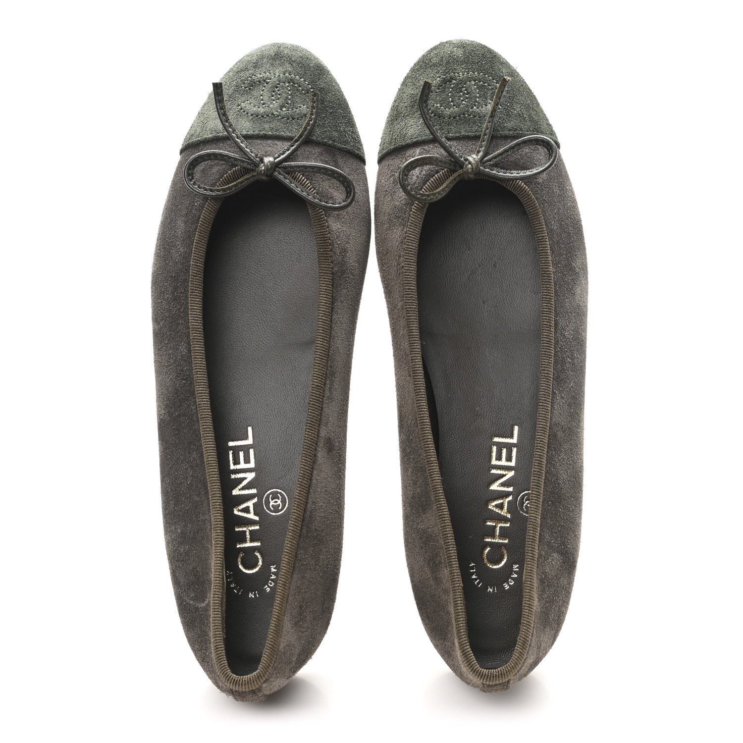 Chanel Suede Cap Toe CC Ballerina Flats 37 Grey Green 2 of 9