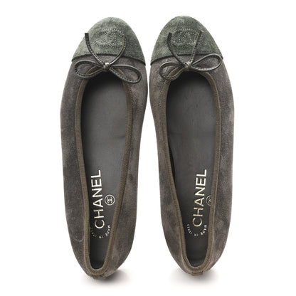 Chanel Suede Cap Toe CC Ballerina Flats 37 Grey Green 2 of 9