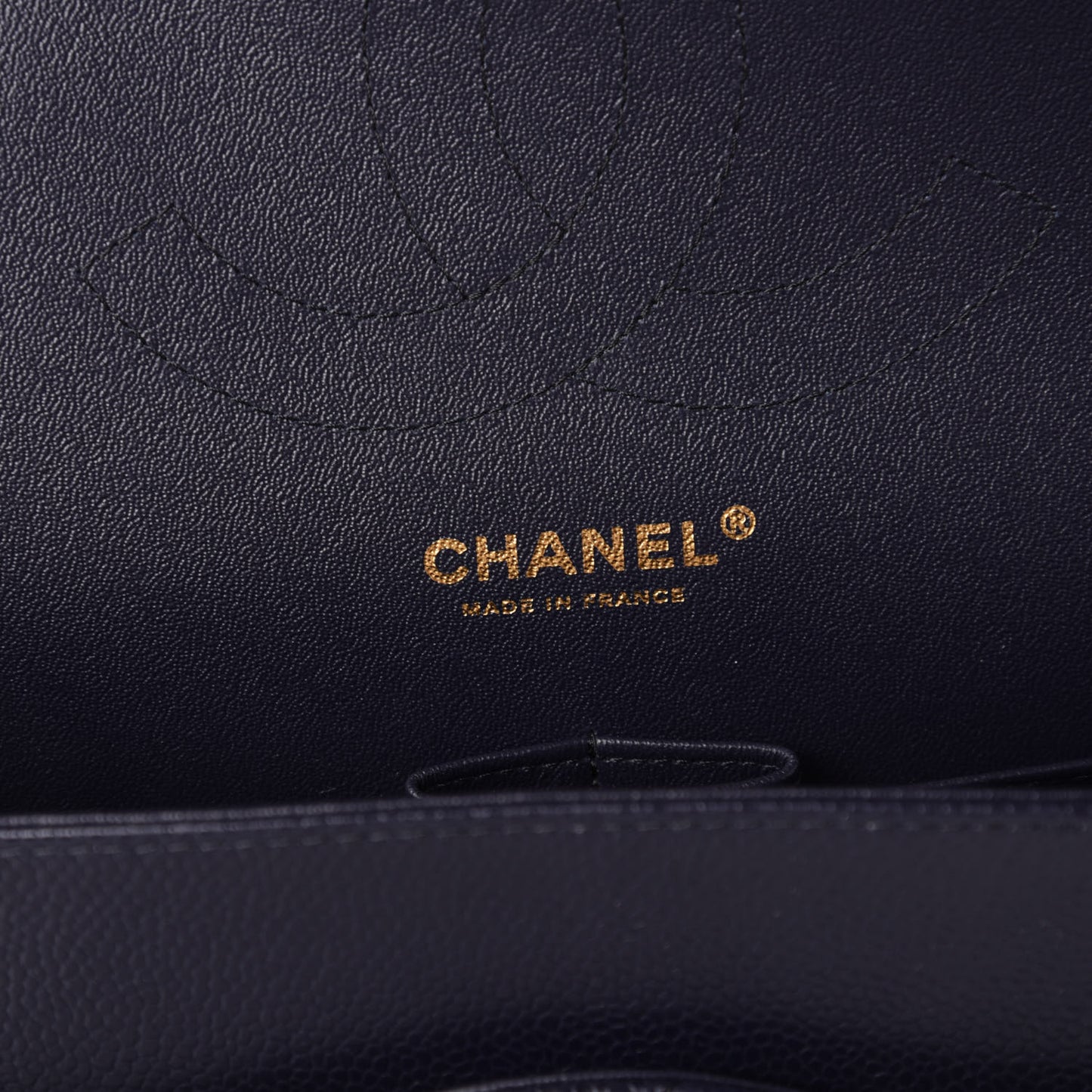 Caviar Quilted Jumbo Double Flap Navy Blue