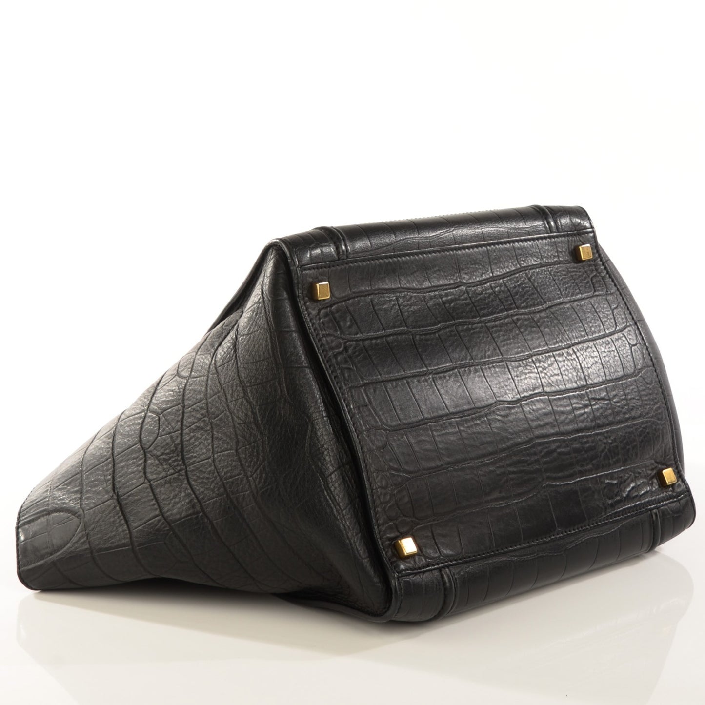 Crocodile Embossed Calfskin Medium Phantom Luggage Black
