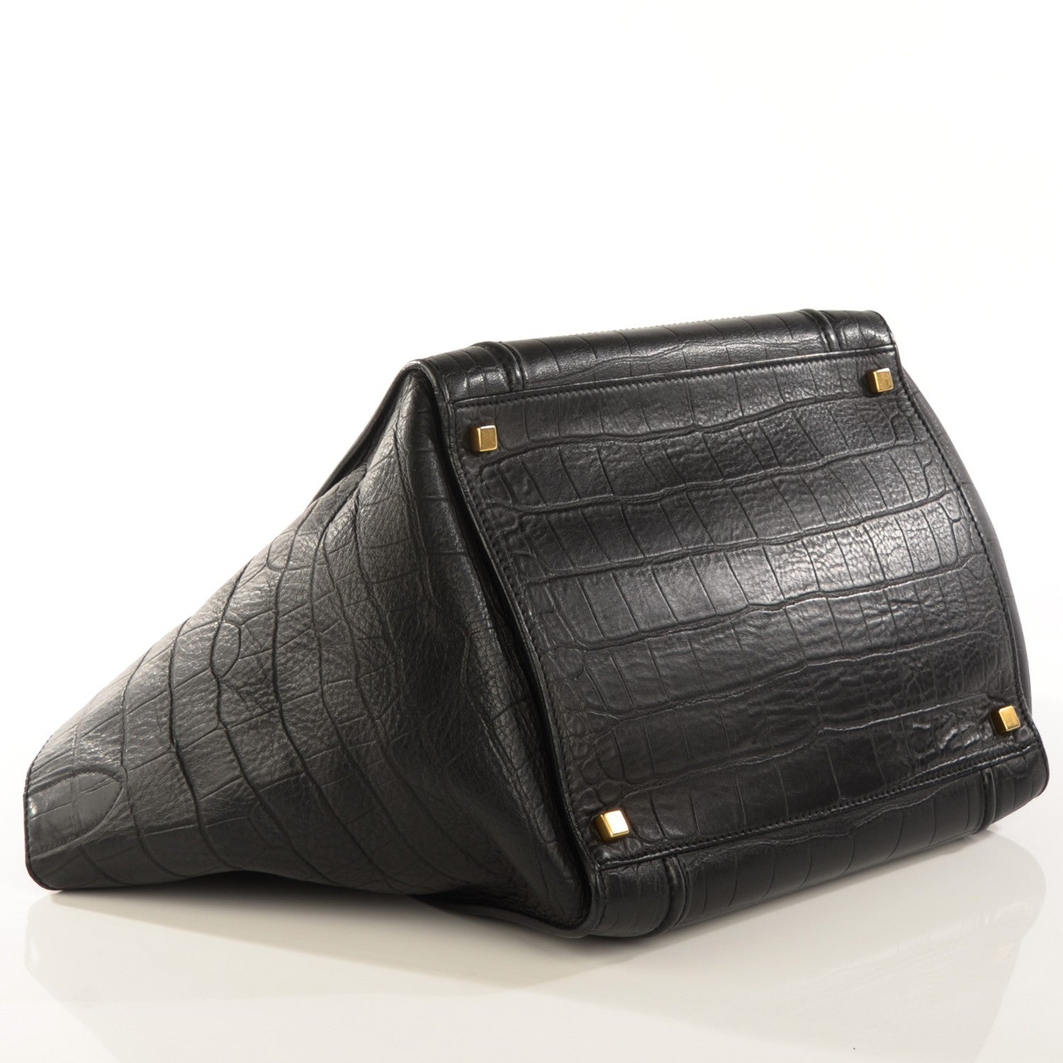 Celine Crocodile Embossed Calfskin Medium Phantom Luggage Black 4 of 10