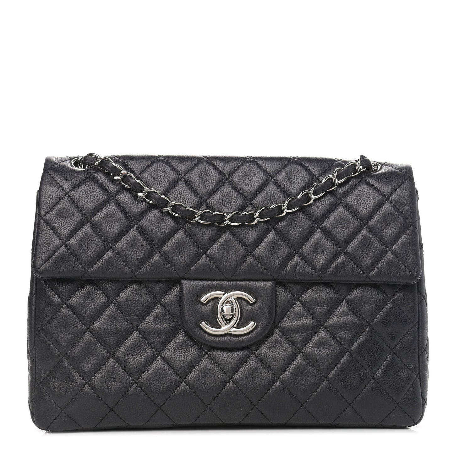 Washed Caviar Quilted Maxi Single Flap Black