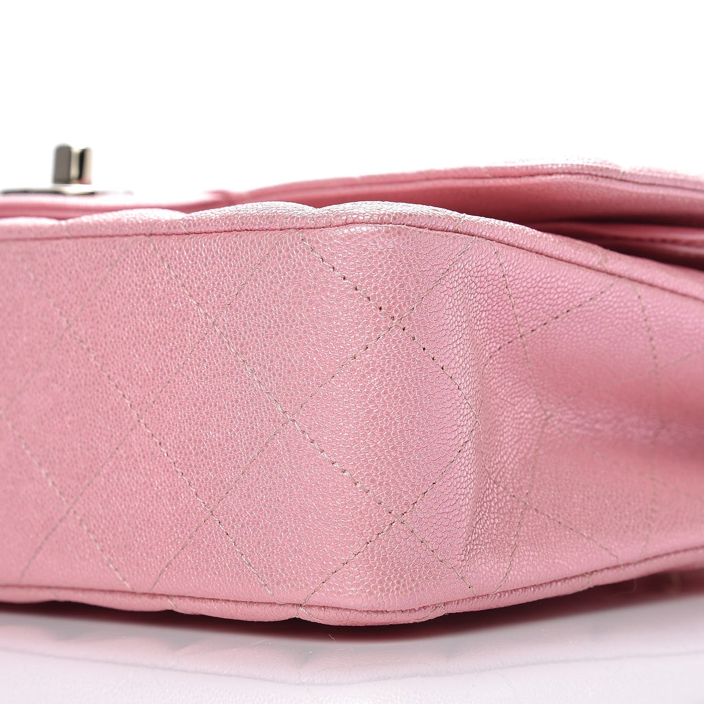 Iridescent Caviar Quilted Medium Double Flap Rose Pink