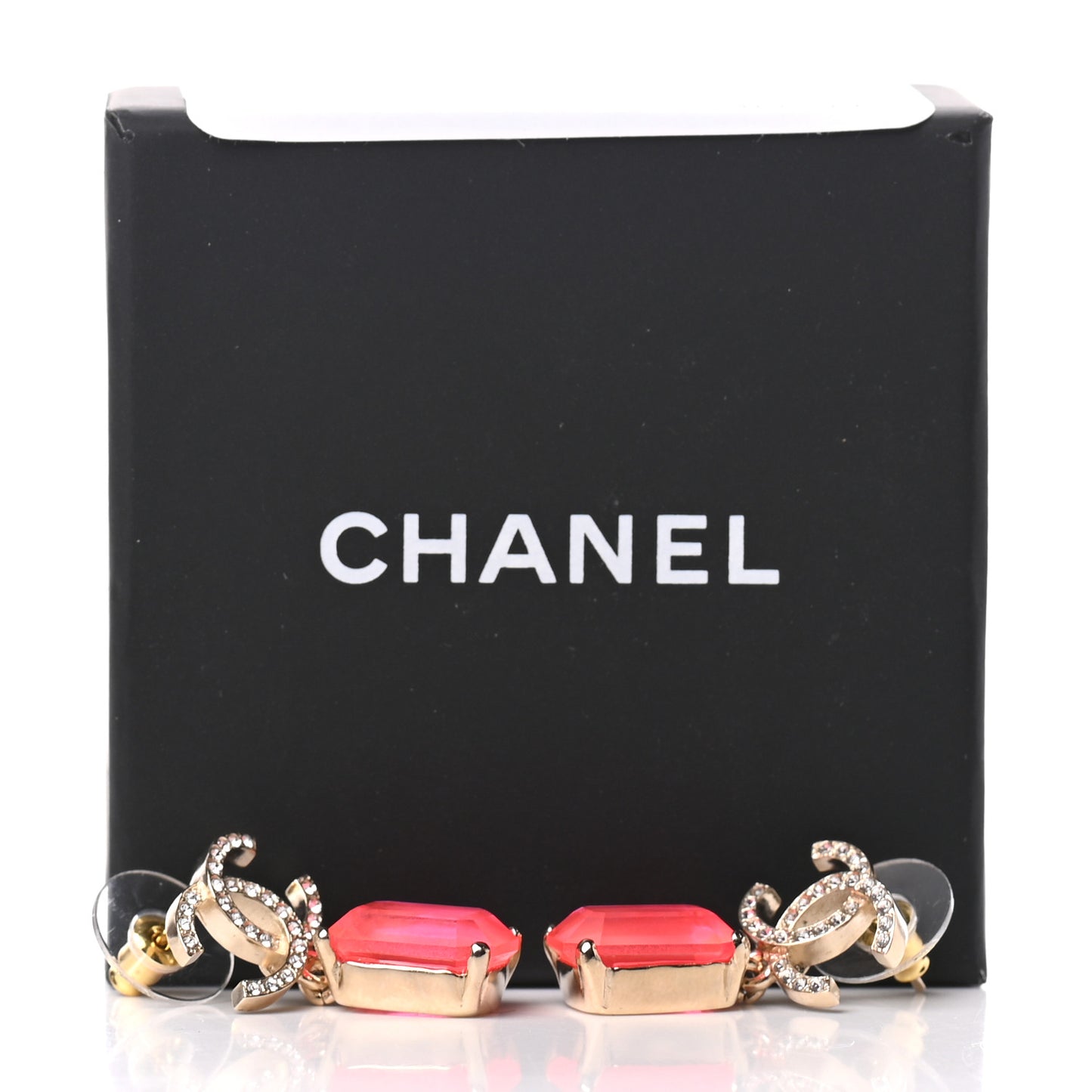 Metal Crystal CC Earrings Gold Pink