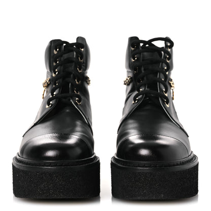 Chanel Calfskin Shiny Calfskin Chain Lace Up CC Short Boots 38.5 Black 3 of 11
