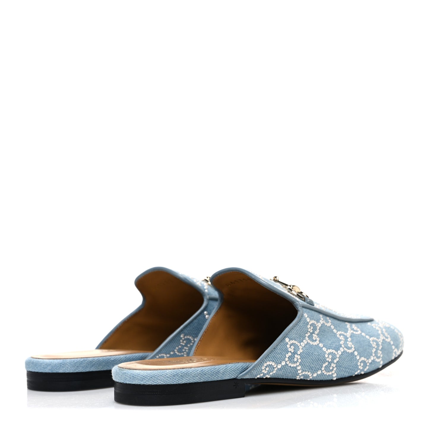 GG Denim Monogram Pearl Womens Princetown Slippers 38 Light Blue