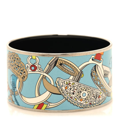 Hermes Enamel Printed Extra Wide Concours d'Etrier Bracelet 65 1 of 5