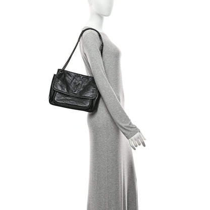 Saint Laurent Crinkled Calfskin Matelasse Monogram Medium Niki Chain Satchel Black 2 of 10