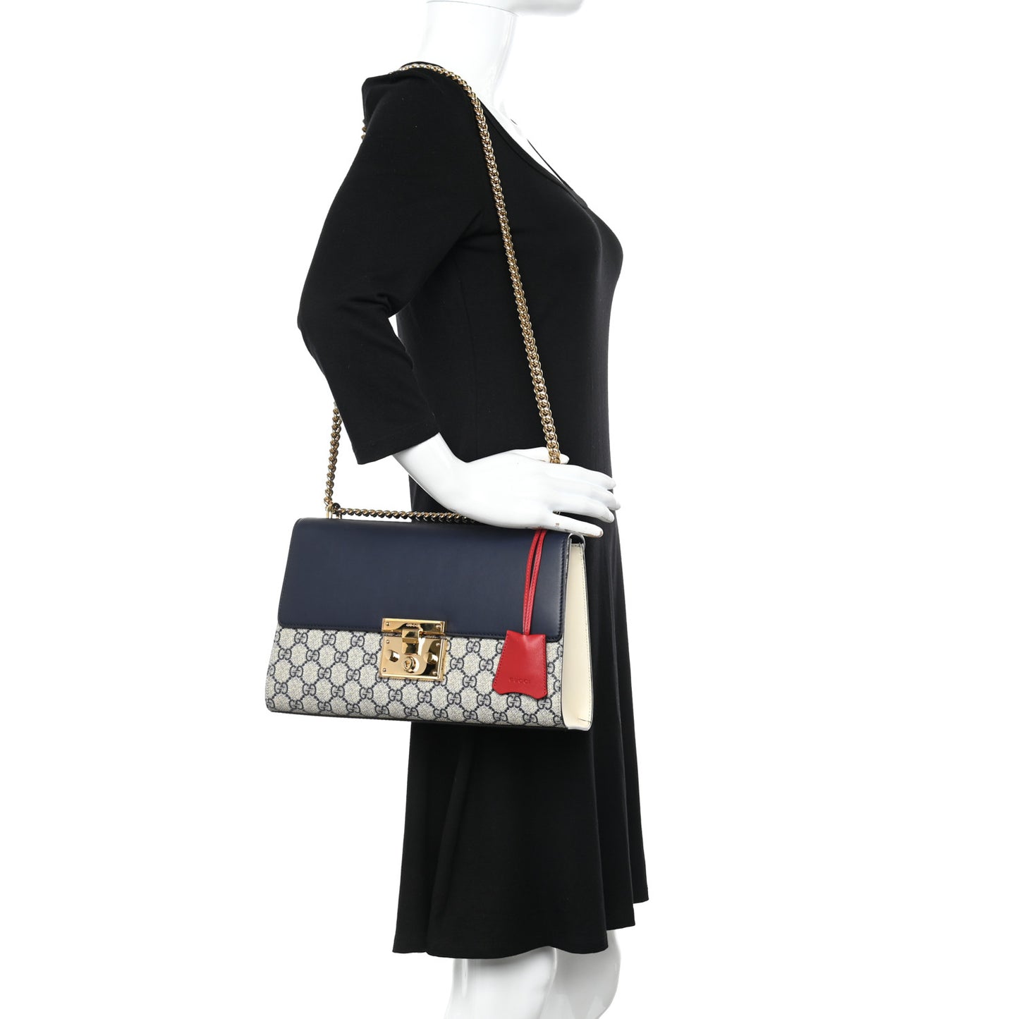 GG Supreme Monogram Calfskin Medium Padlock Shoulder Bag Beige Blue Mystic White Hibiscus Red