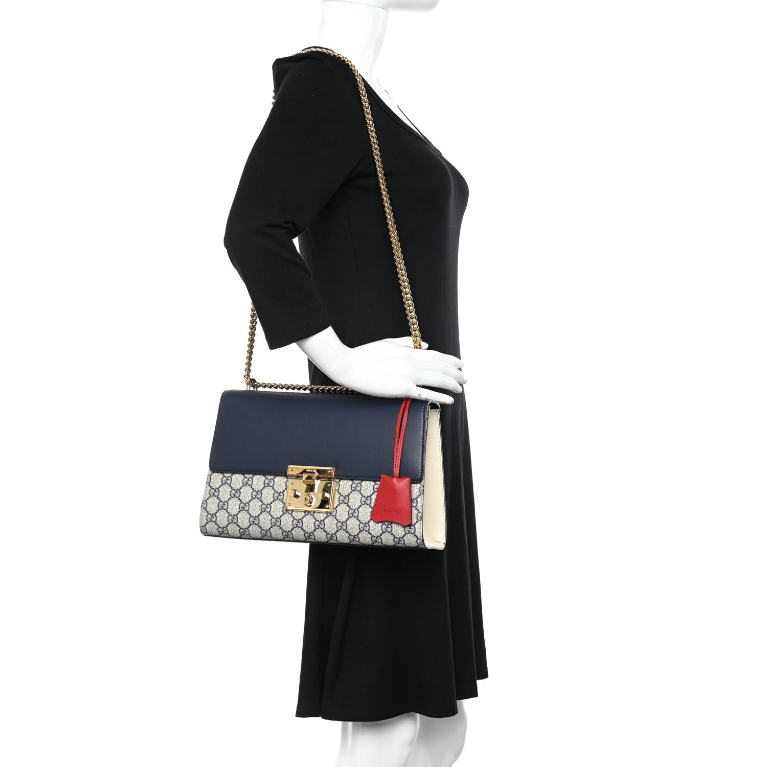 Gucci GG Supreme Monogram Calfskin Medium Padlock Shoulder Bag Beige Blue Mystic White Hibiscus Red 2 of 15