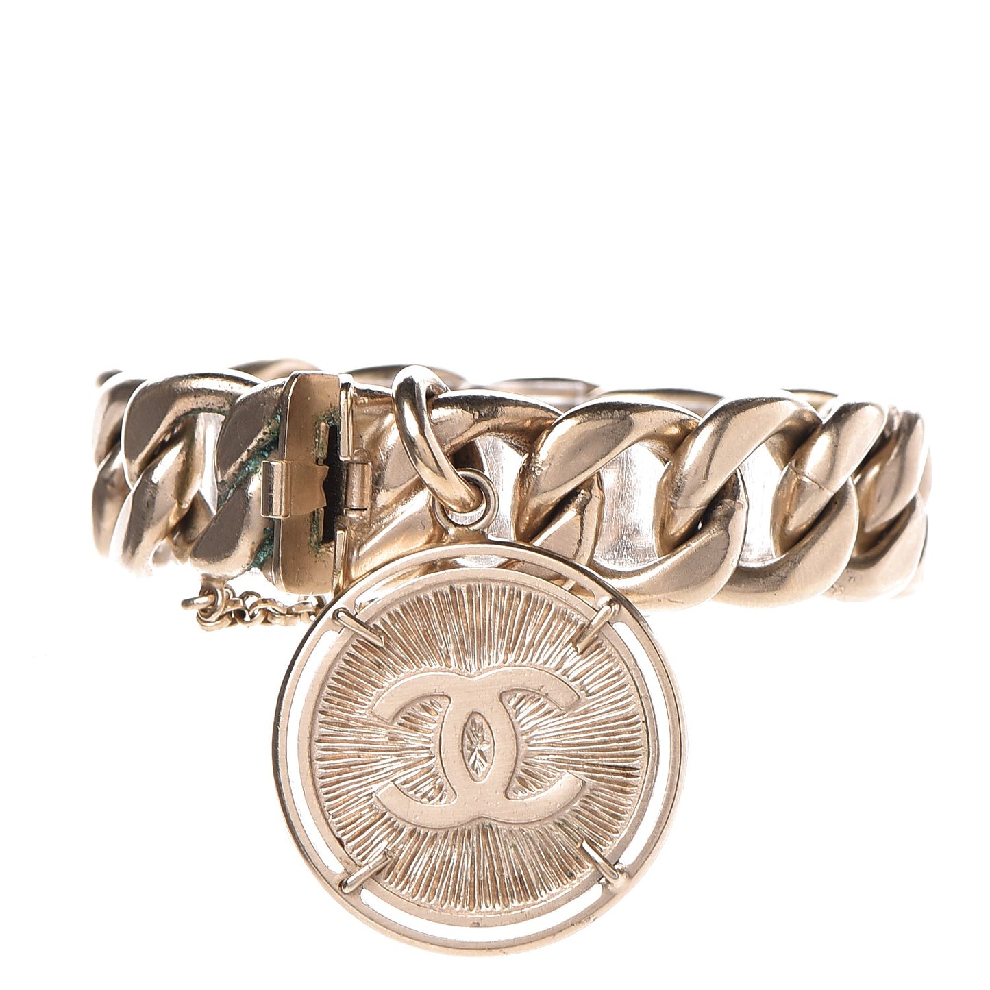 Metal Quilted CC Coin Bracelet Gold