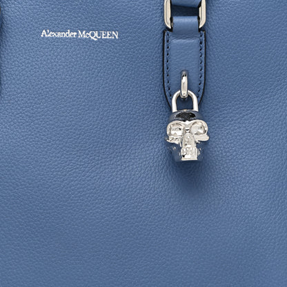 Alexander McQueen Pebbled Calfskin Small Skull Padlock Zip Around Tote Blue 7 of 9