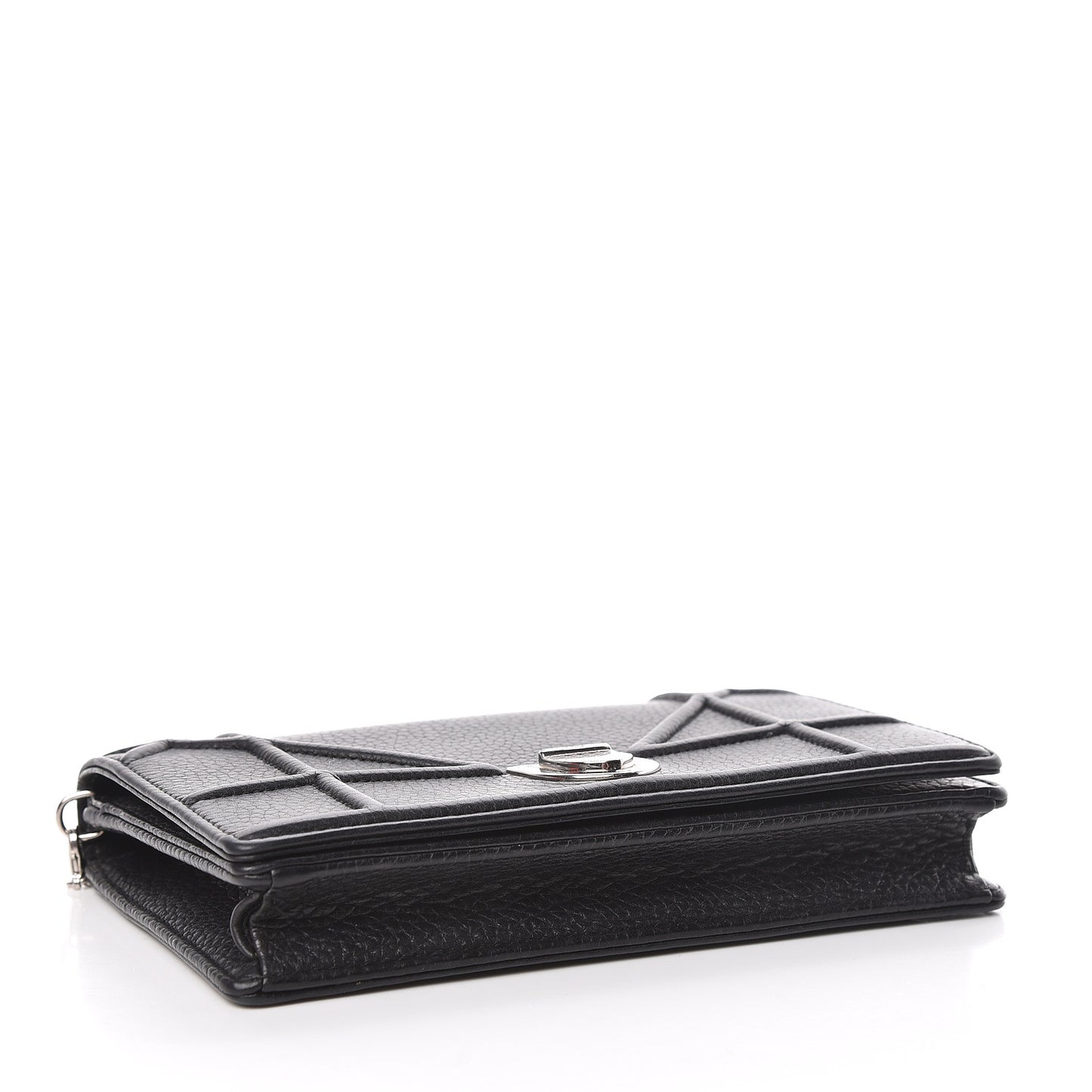 Grained Calfskin Diorama Wallet on Chain Pouch Black