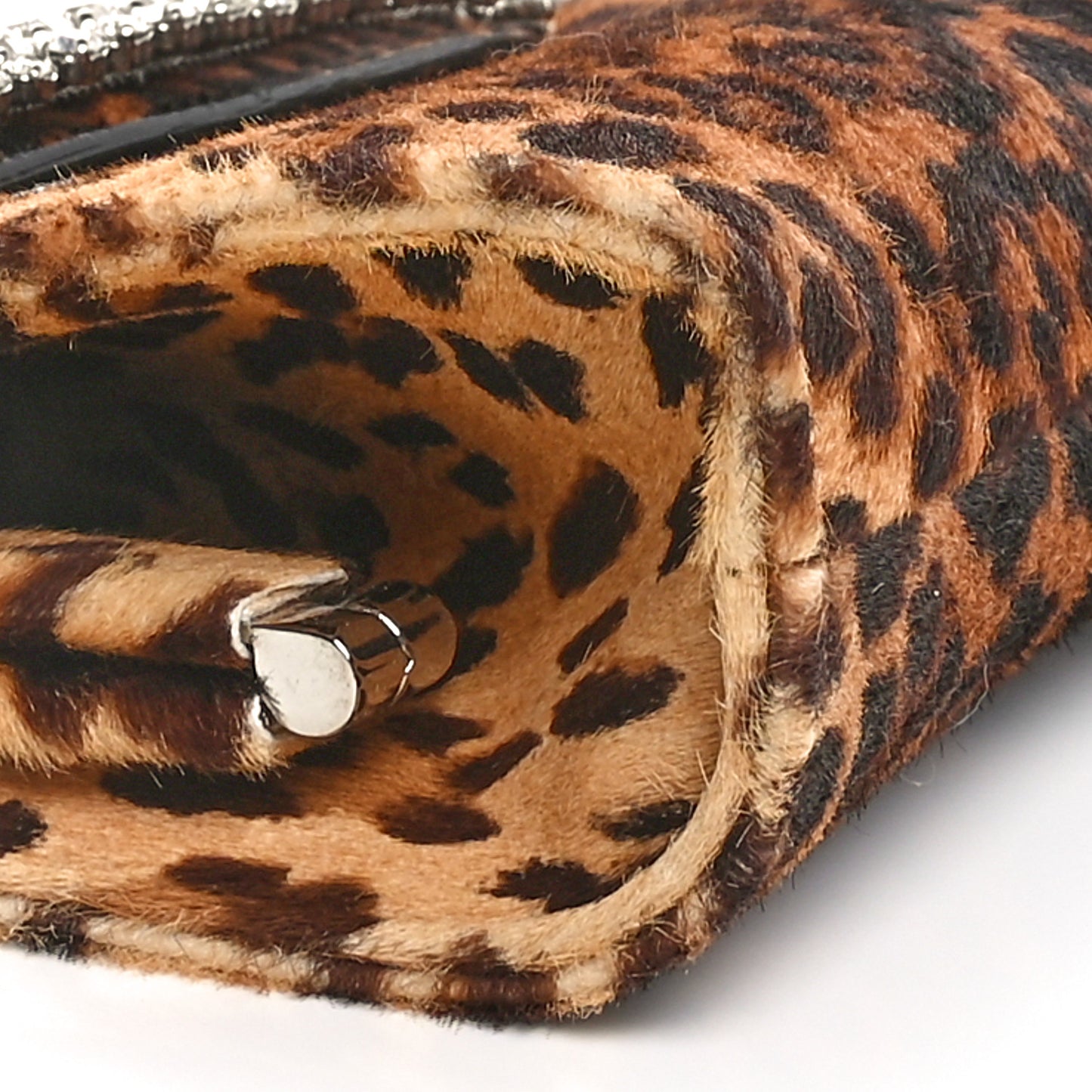 Pony Hair Crystal Venus Clutch Leopard