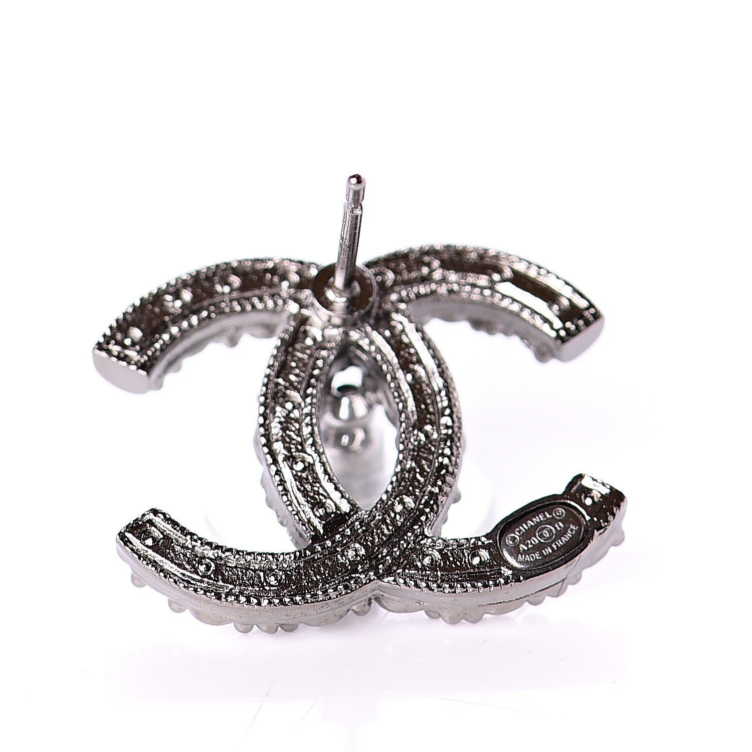 Chanel Pearl Crystal CC Earrings Ruthenium 4 of 5