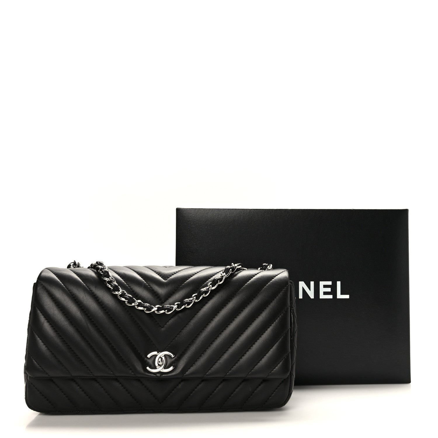 Chanel Lambskin Chevron Quilted Large Single Flap Black 10 of 10