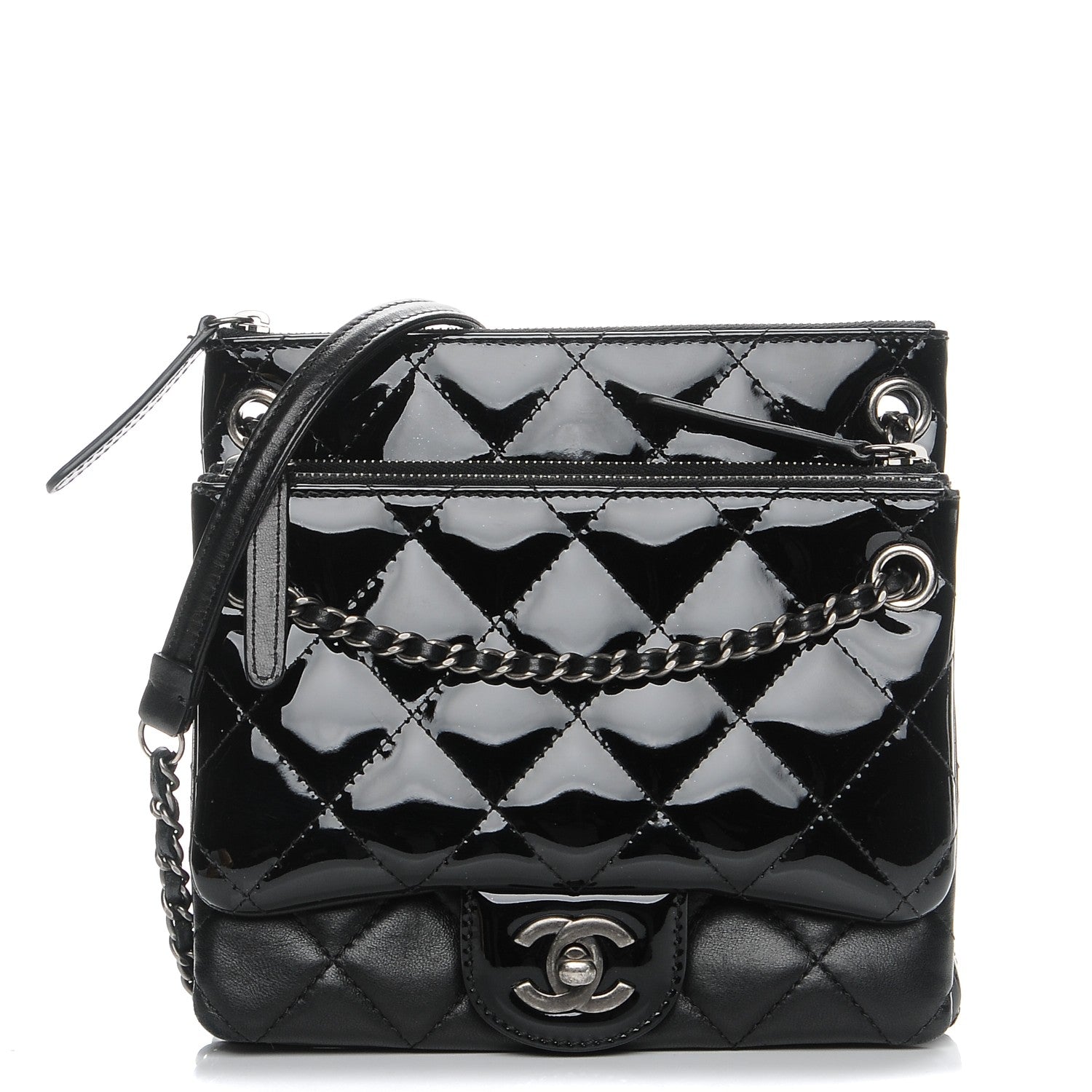 Chanel Patent Quilted Crossbody Black 1 of 14