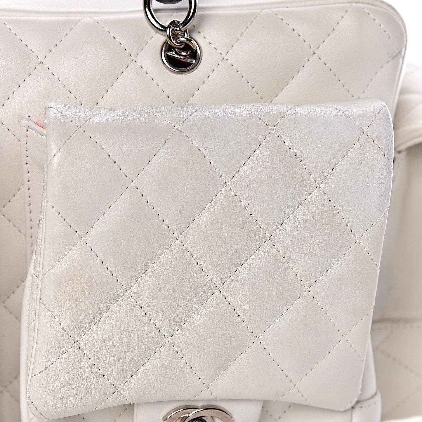 Calfskin Quilted Large Cambon Multipocket Reporter White