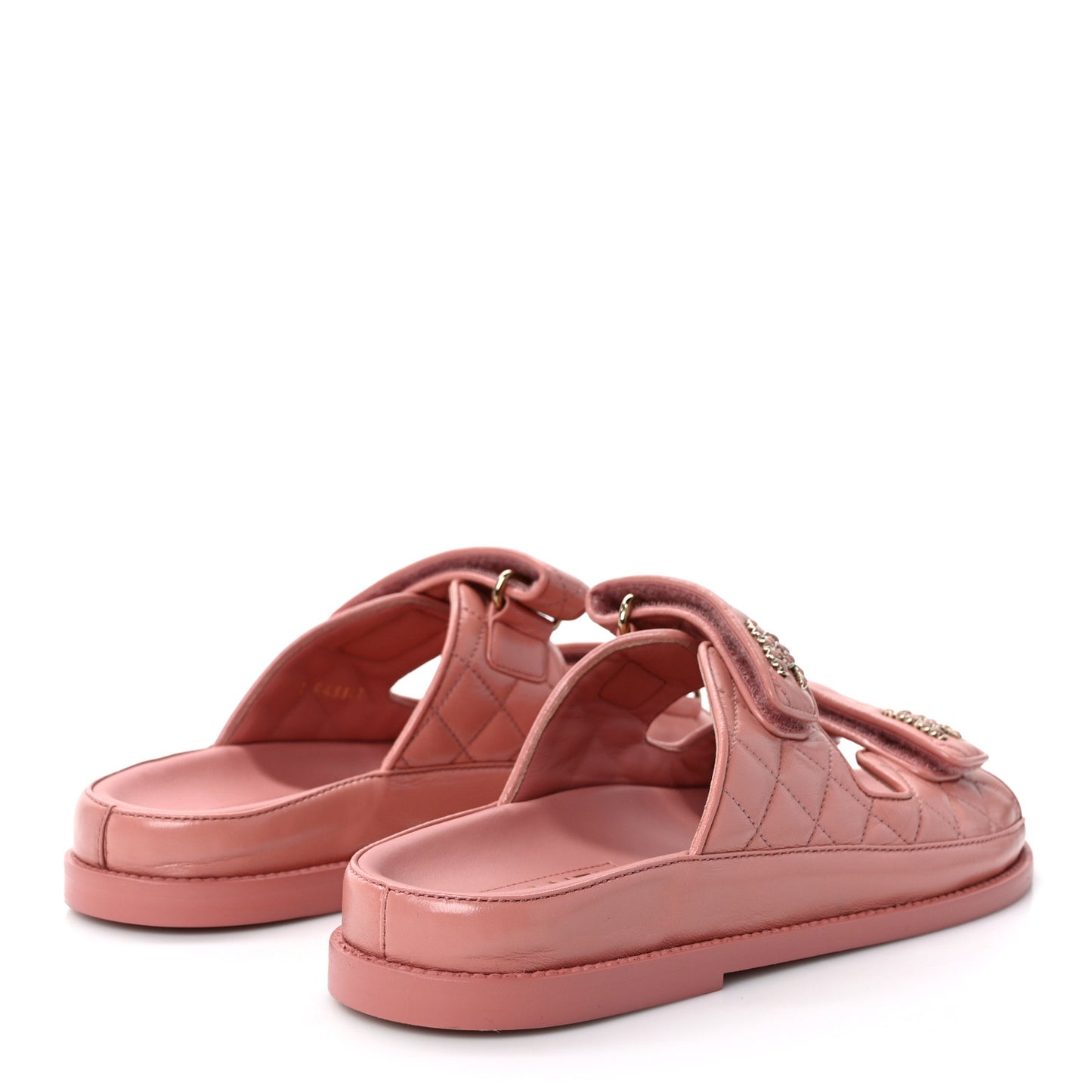 Lambskin Quilted Velcro Dad Chain CC Slide Sandals 39 Pink