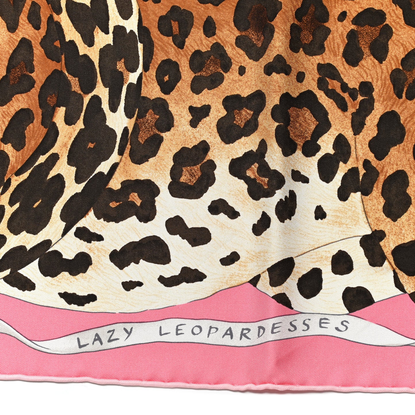 Silk Twill Lazy Leopardesses Scarf 90 Rose Vif Anthracite