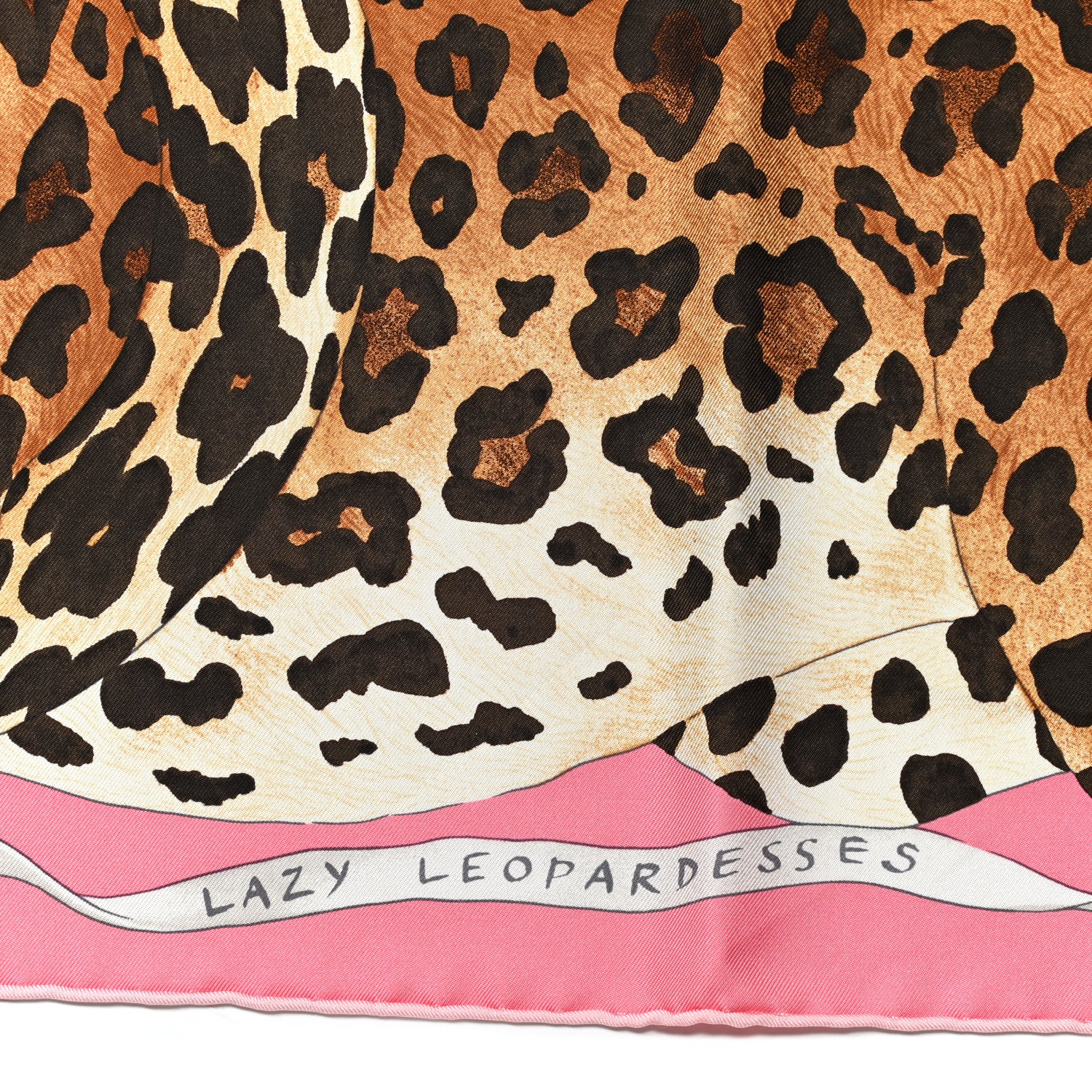 Hermes Silk Twill Lazy Leopardesses Scarf 90 Rose Vif Anthracite 5 of 8