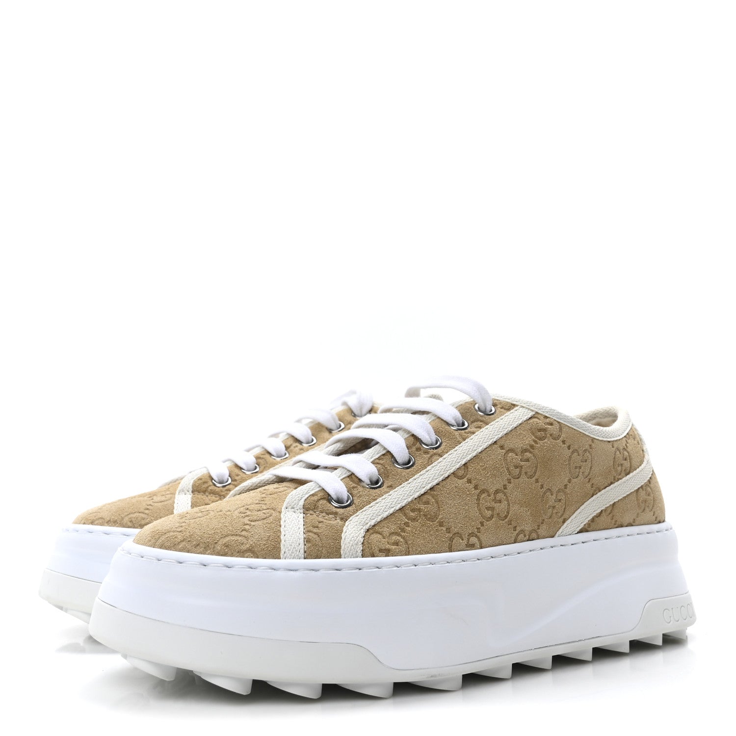 Gucci GG Monogram Suede Womens 1977 Tennis Platform 52mm Sneakers 37 Butterscotch Mystic White 4 of 9
