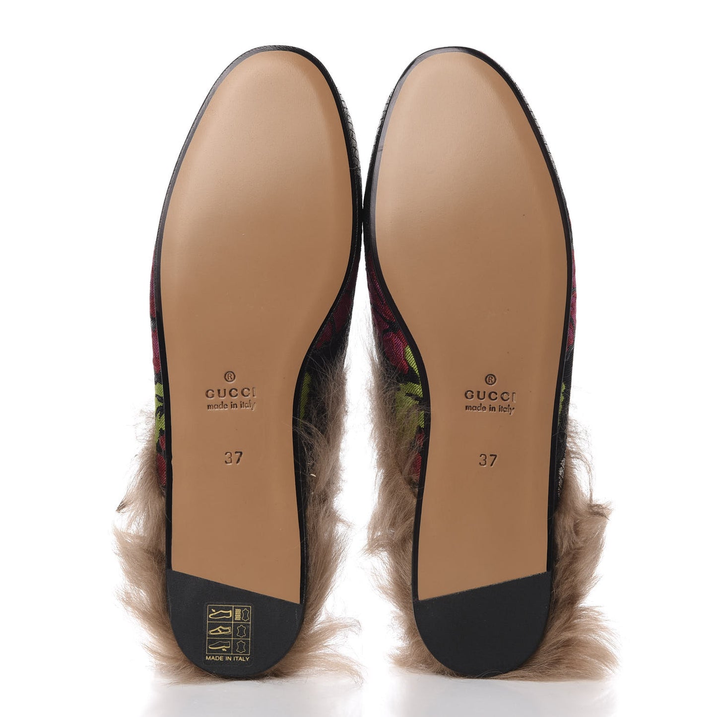 Brocade Fur Floral Womens Princetown Slippers 37 Black Anthracite