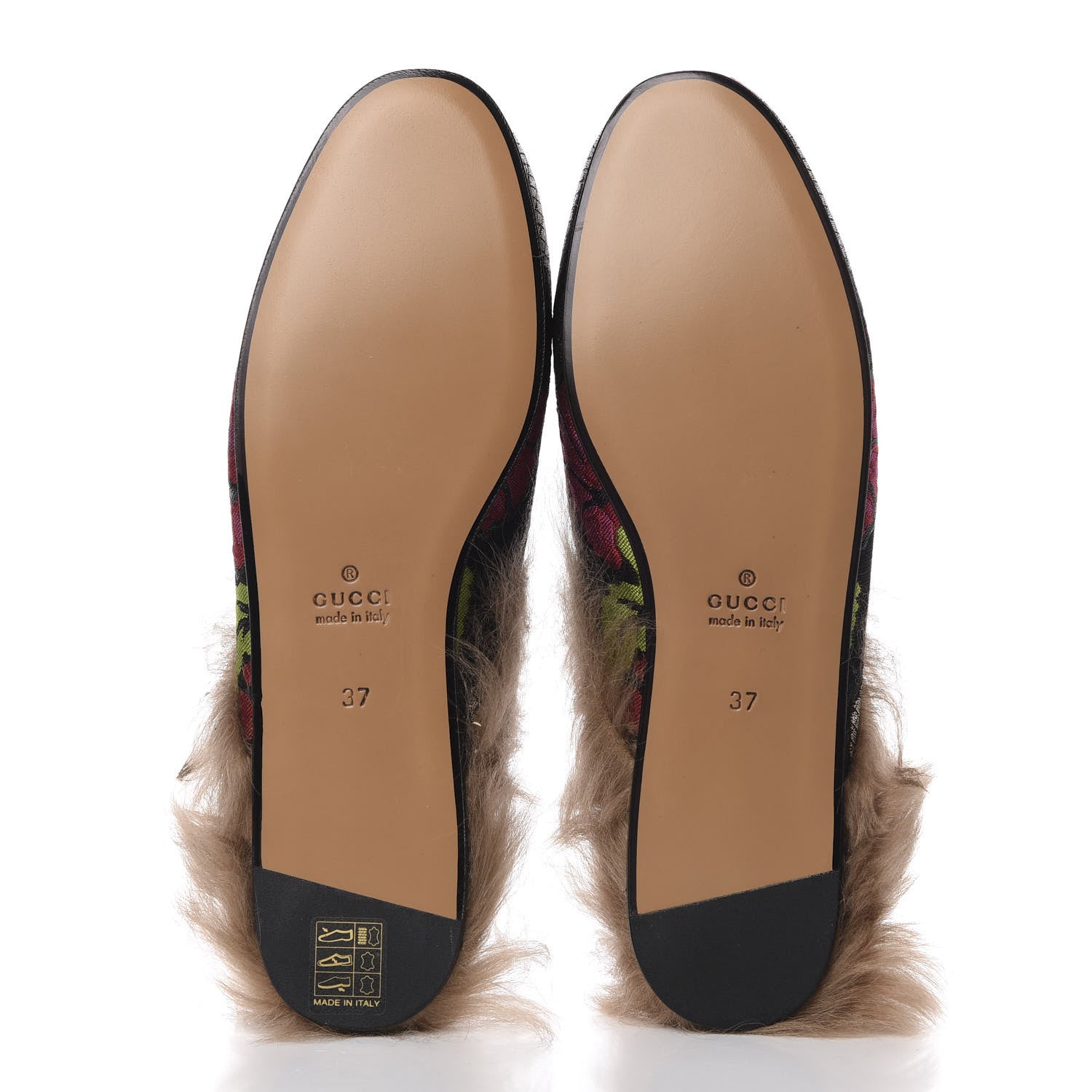 Gucci Brocade Fur Floral Womens Princetown Slippers 37 Black Anthracite 6 of 9