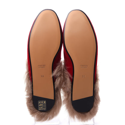 Gucci Velvet Fur Womens Princetown Slippers 37 Hibiscus Red 6 of 10