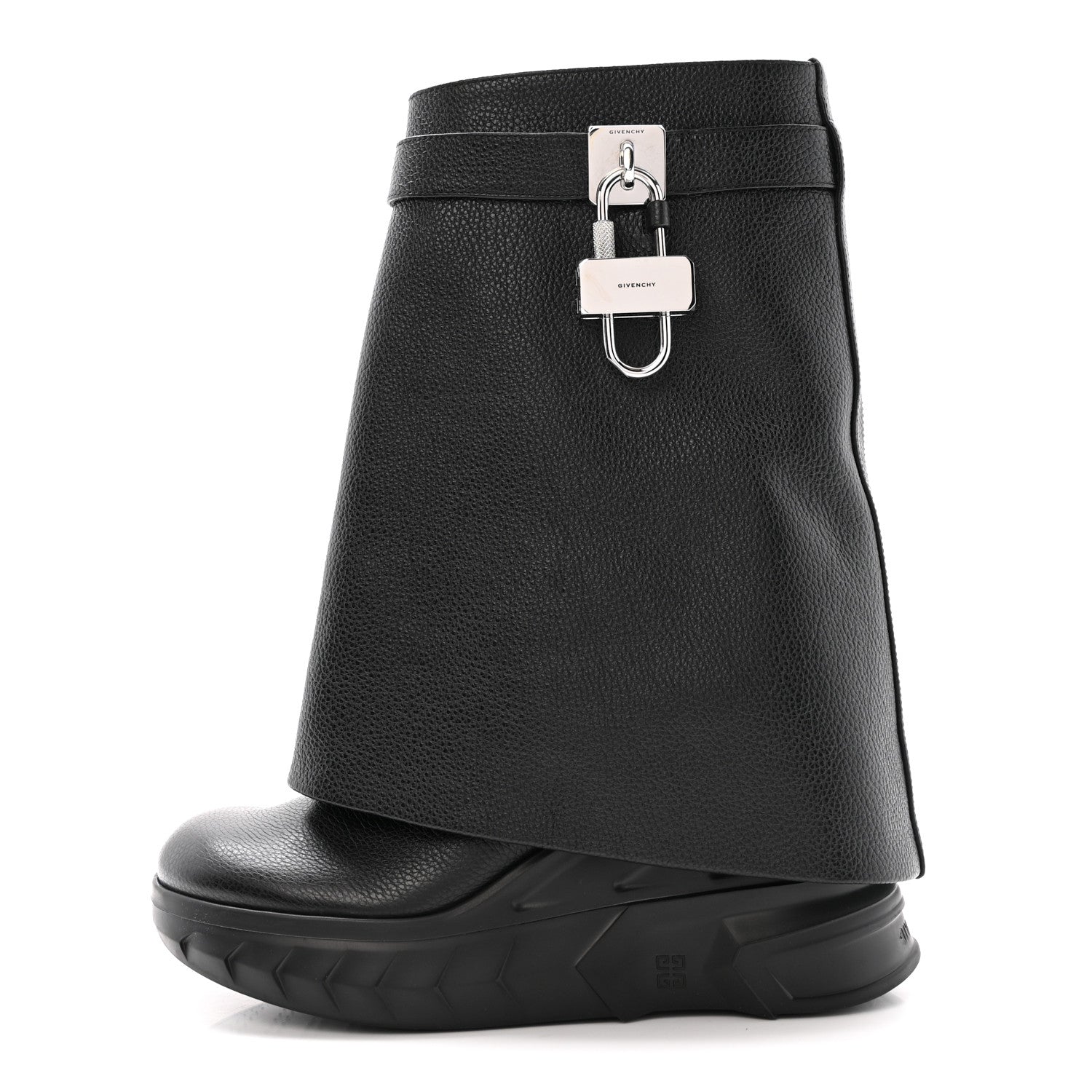 Givenchy Grained Calfskin Shark Lock Biker Ankle Boots 37 Black 1 of 13