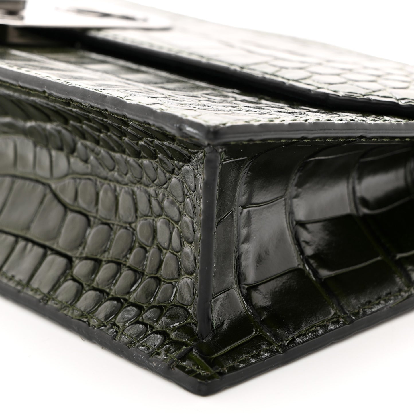 Calfskin Alligator Embossed Elisa Baguette Forest Night