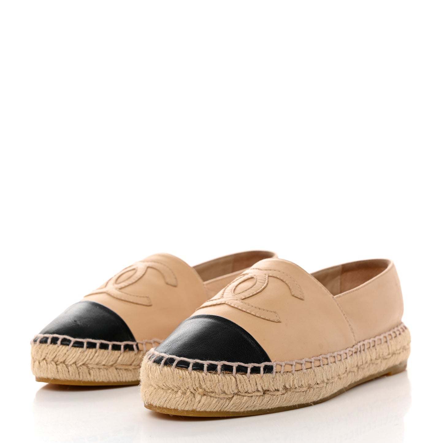 Lambskin CC Espadrilles 35 Beige Black