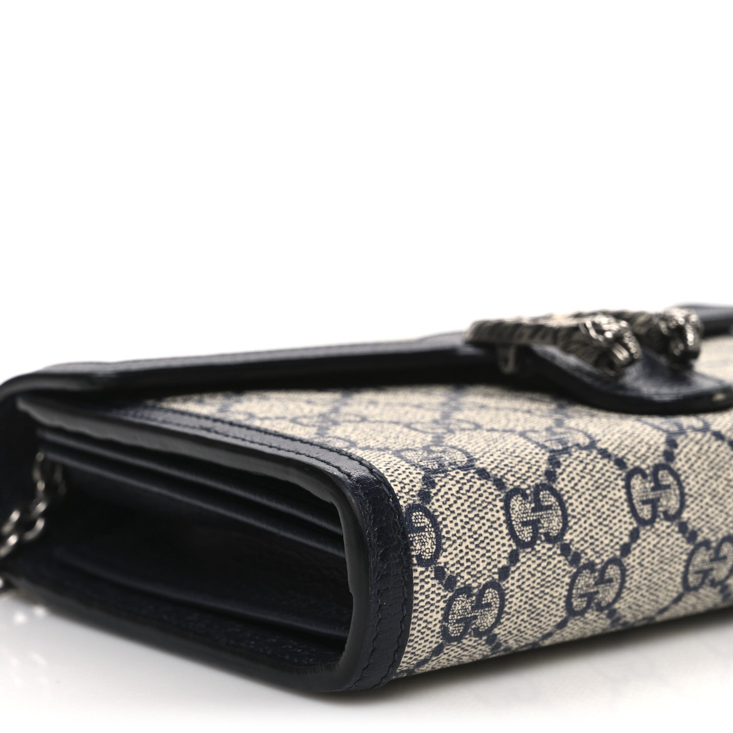 Gucci GG Supreme Monogram Textured Dollar Calfskin Mini Dionysus Chain Wallet Beige Blue 9 of 12